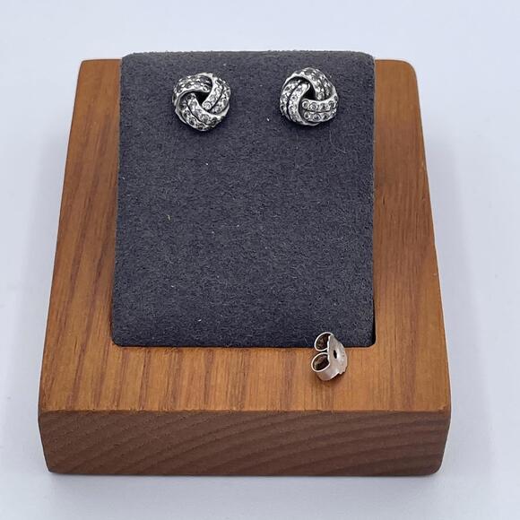 Pandora Sterling Silver Pavé Love Knot Stud Earrings ALE 925 CZ